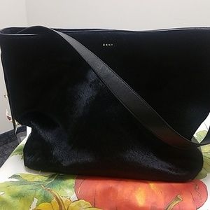 BDKNY Black horsehair & leather adjustable bag